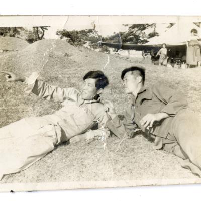 1950년대 잔디밭에 누워