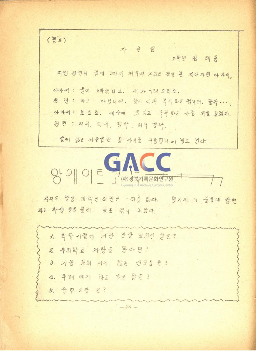 1976년 안신새마을 청소년학교 교지 '사성' 창간호 작은그림